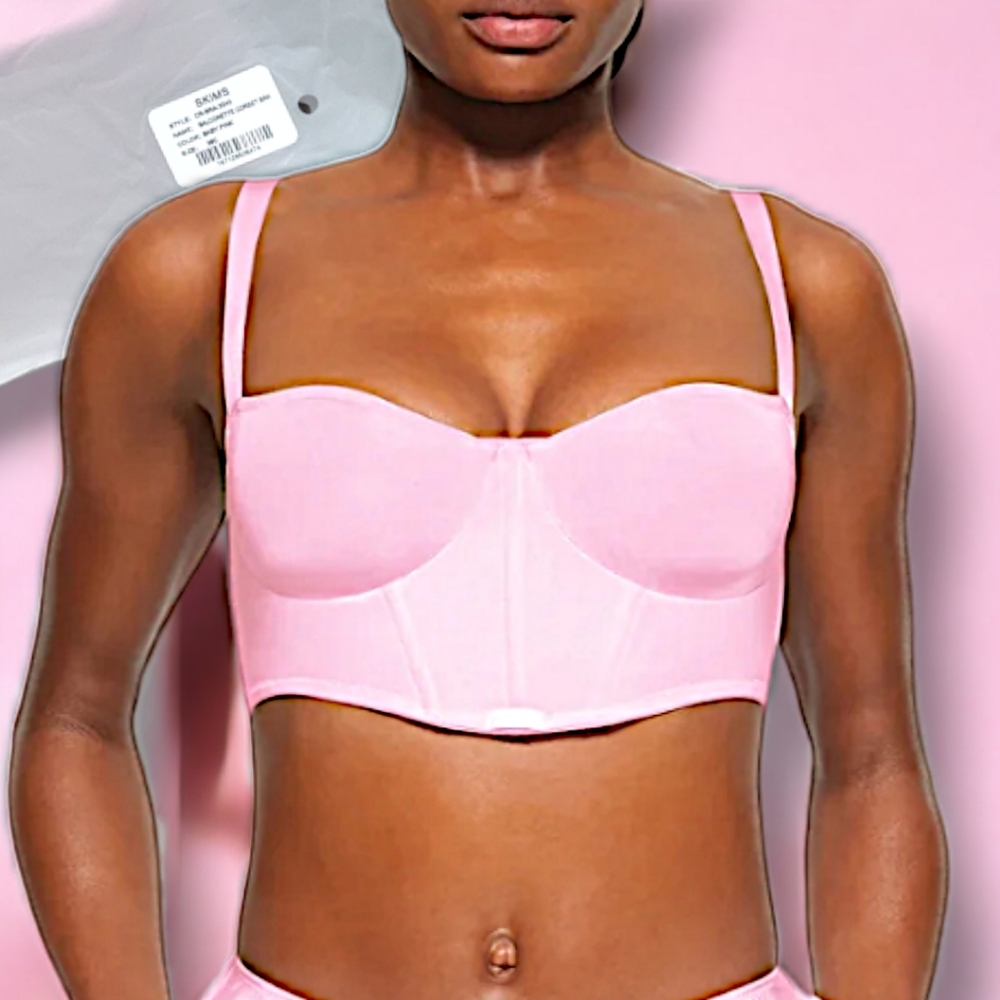 NWT SKIMS Logo Shine Balconette Adjustable Convertible Corset Bra Baby Pink 38C